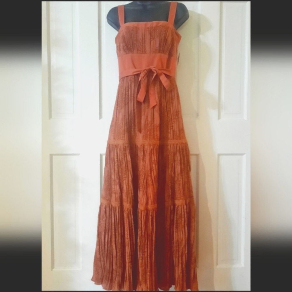 Maroon Long Sleeveless Dress Fern Pattern - Womens Size 6 - Brand: Max & Cleo